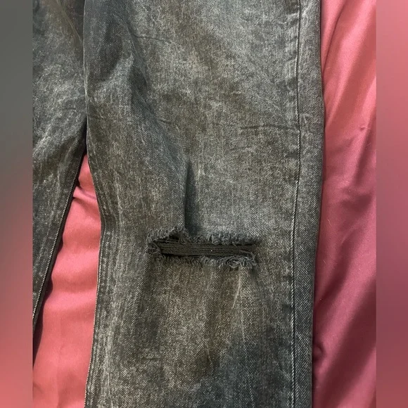 Extra High Rise Straight Leg Black Ripped Jeans - Picture 5 of 5